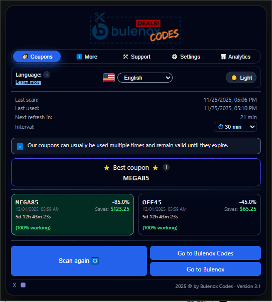 Vyhledávač kupónů Bulenox